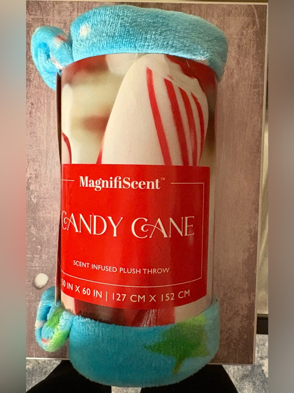Candy Cane Scent-Infused Plush Throw - Light Blue